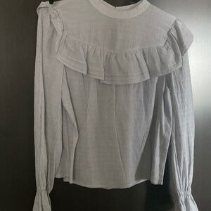 ANA ruffle blouse blue and white